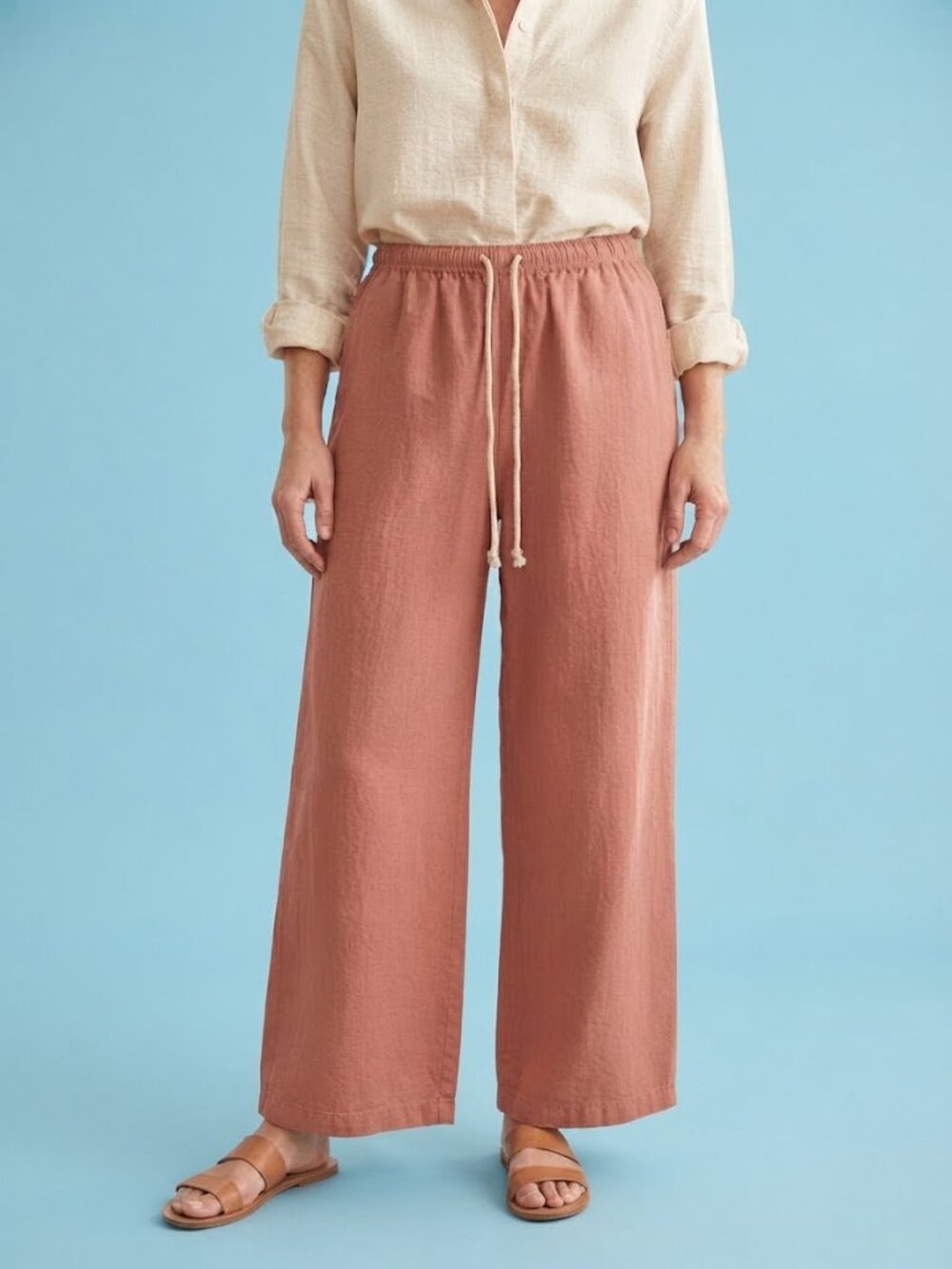 Uniqlo Salmon Pink Linen Blend Wide Leg Pants